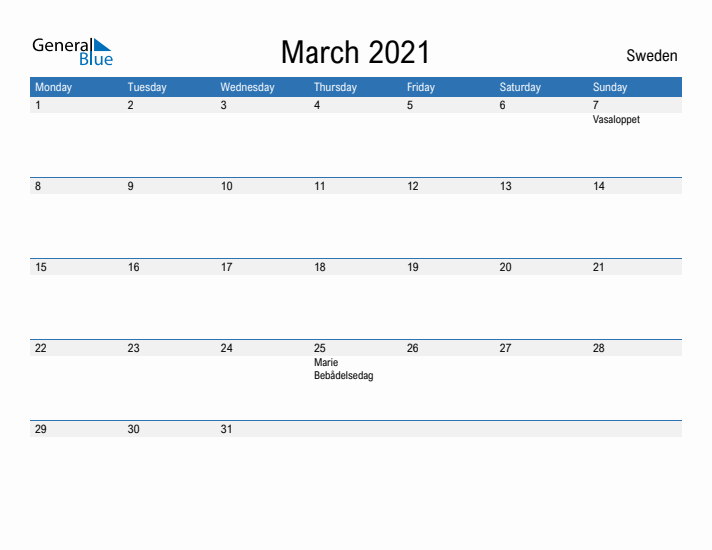 Fillable March 2021 Calendar