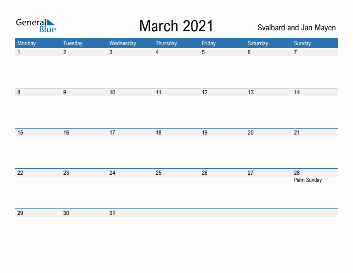 Fillable March 2021 Calendar