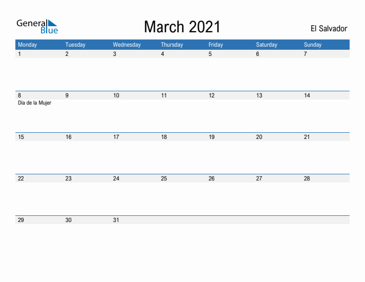 Fillable March 2021 Calendar