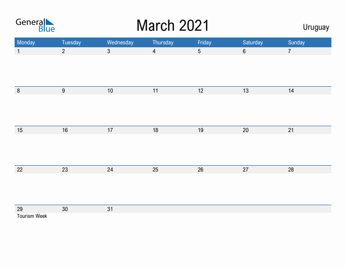 Fillable March 2021 Calendar