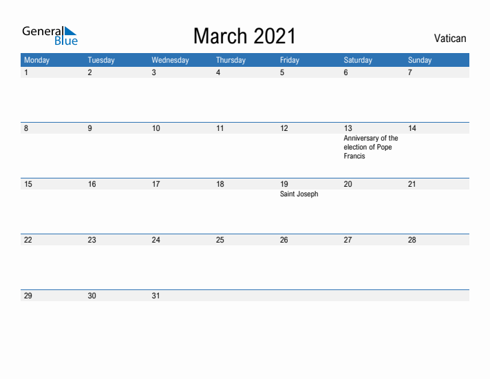 Fillable March 2021 Calendar