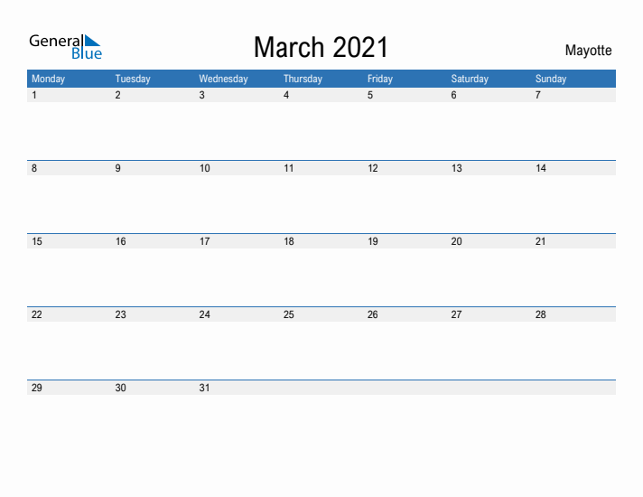 Fillable March 2021 Calendar