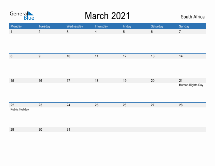 Fillable March 2021 Calendar