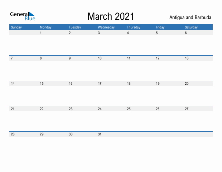 Fillable March 2021 Calendar