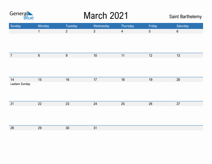 Fillable March 2021 Calendar