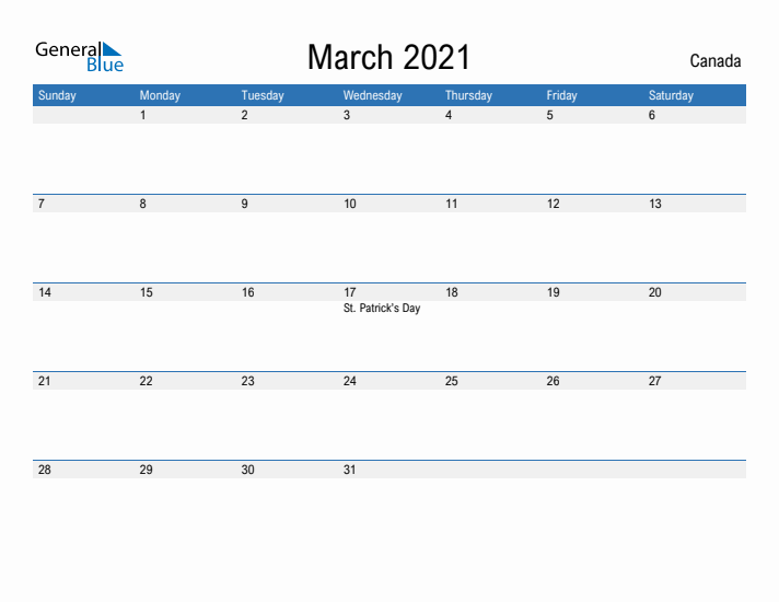 Fillable March 2021 Calendar