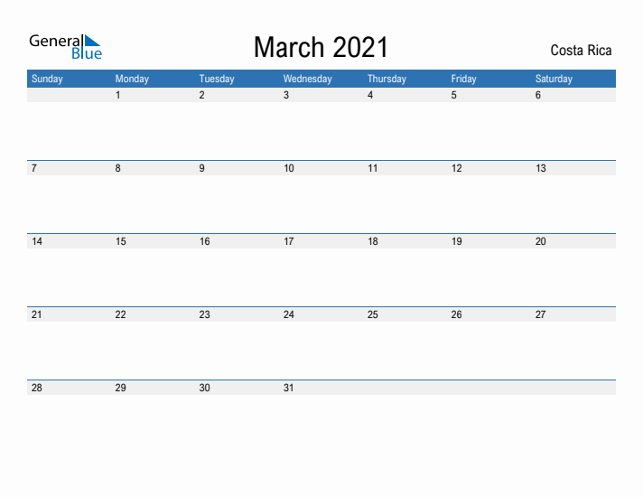 Fillable March 2021 Calendar