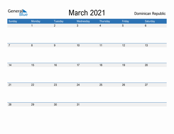 Fillable March 2021 Calendar