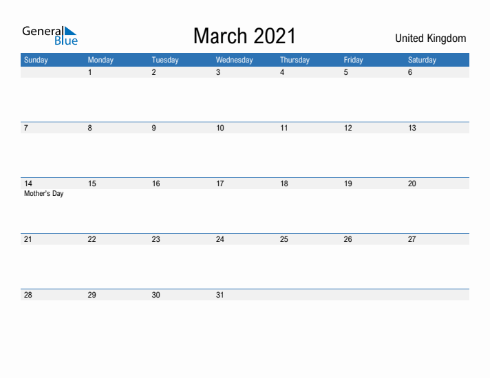 Fillable March 2021 Calendar