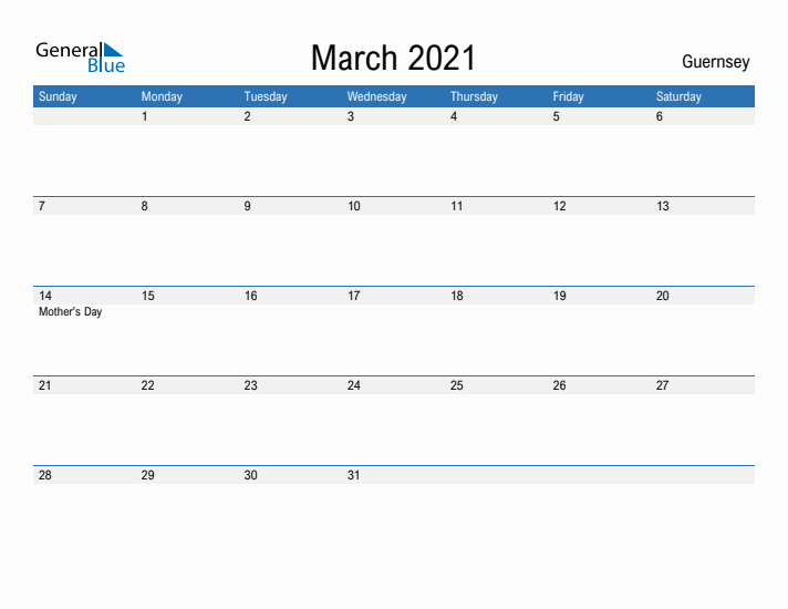 Fillable March 2021 Calendar