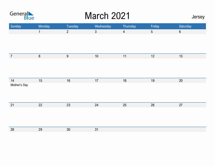 Fillable March 2021 Calendar