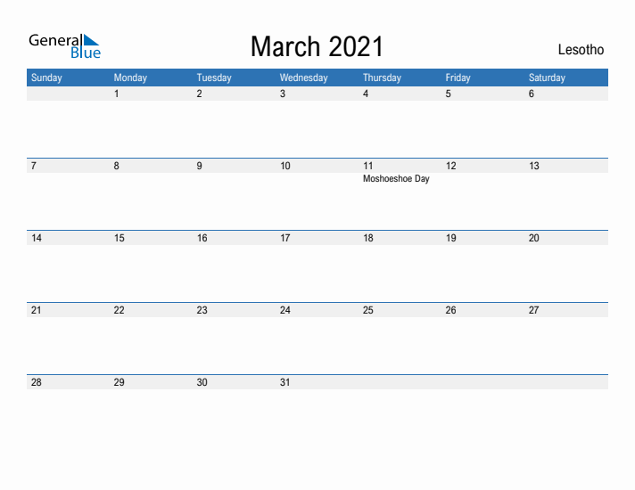 Fillable March 2021 Calendar