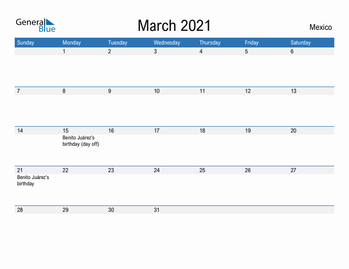 Fillable March 2021 Calendar