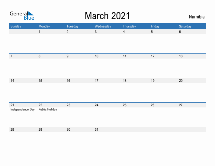 Fillable March 2021 Calendar