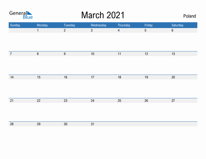 Fillable March 2021 Calendar