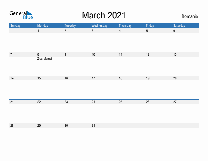 Fillable March 2021 Calendar