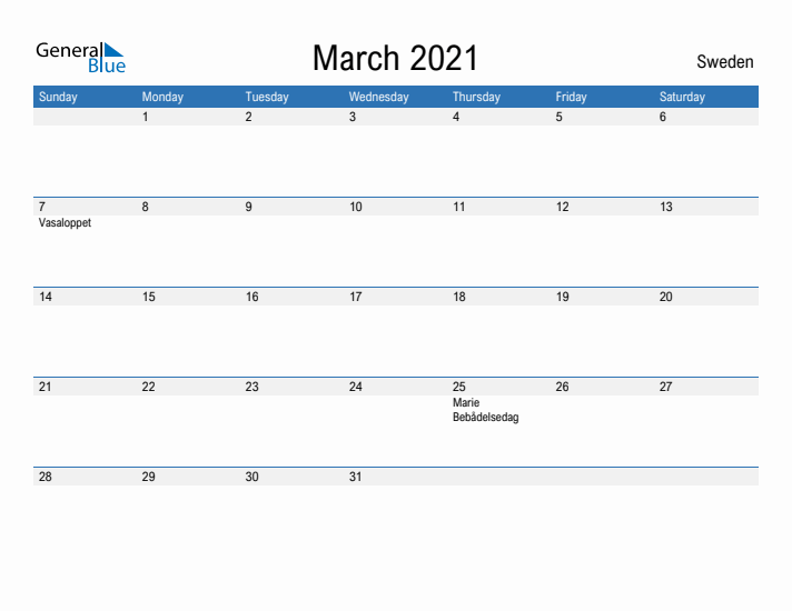 Fillable March 2021 Calendar