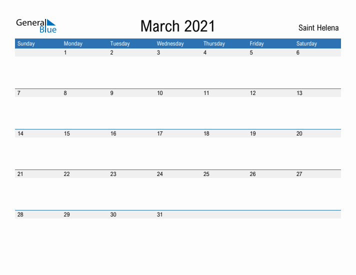 Fillable March 2021 Calendar