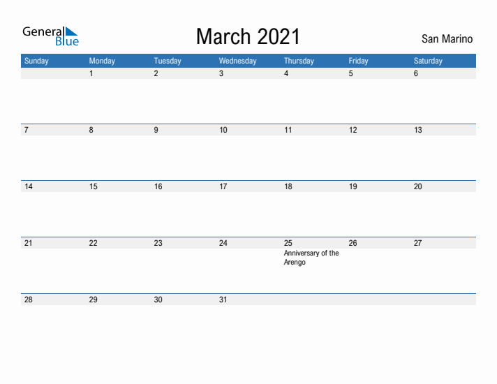 Fillable March 2021 Calendar