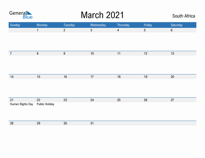 Fillable March 2021 Calendar