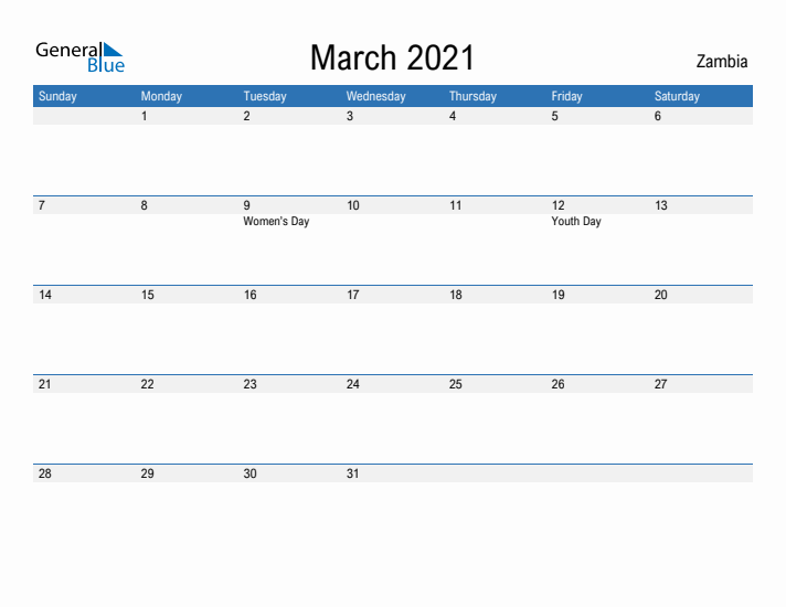 Fillable March 2021 Calendar