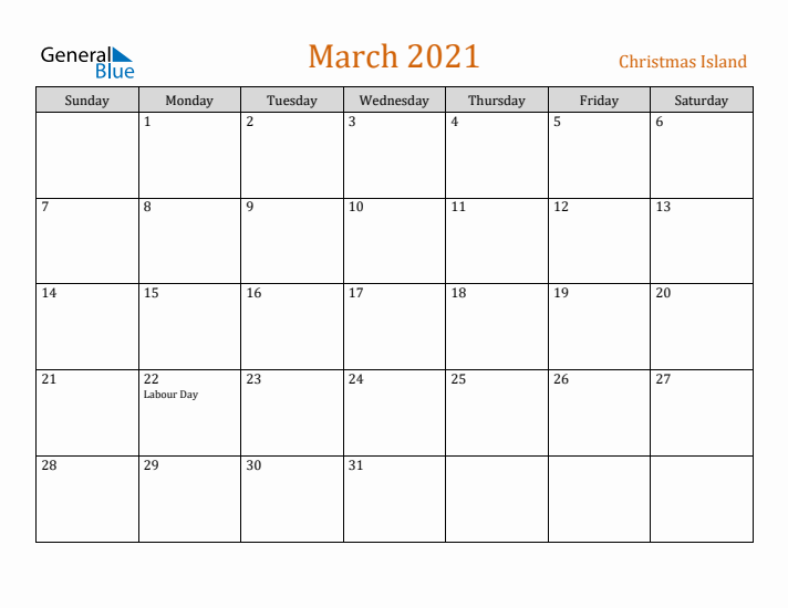 March 2021 Holiday Calendar with Sunday Start