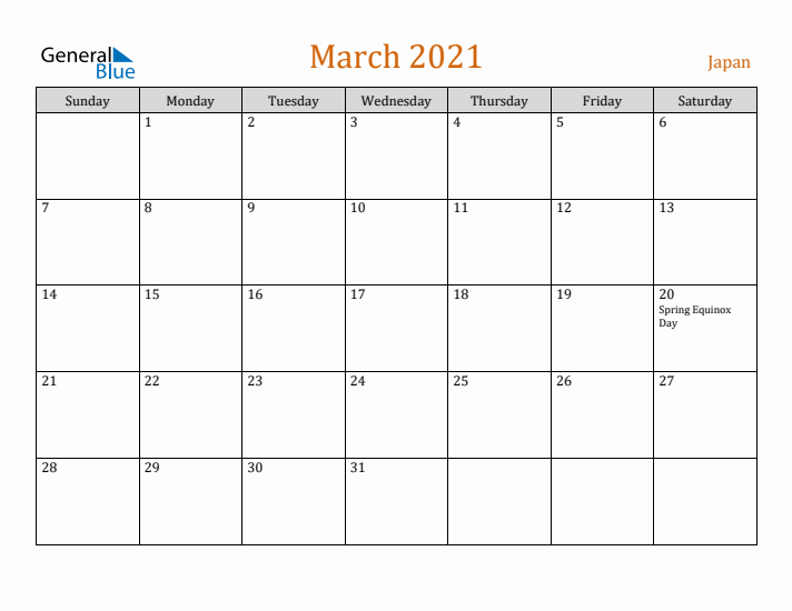 March 2021 Holiday Calendar with Sunday Start