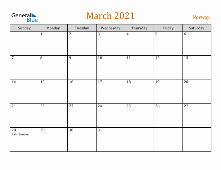 March 2021 Holiday Calendar with Sunday Start