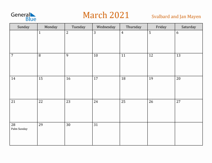 March 2021 Holiday Calendar with Sunday Start