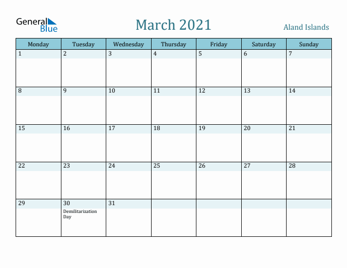 March 2021 Calendar with Holidays