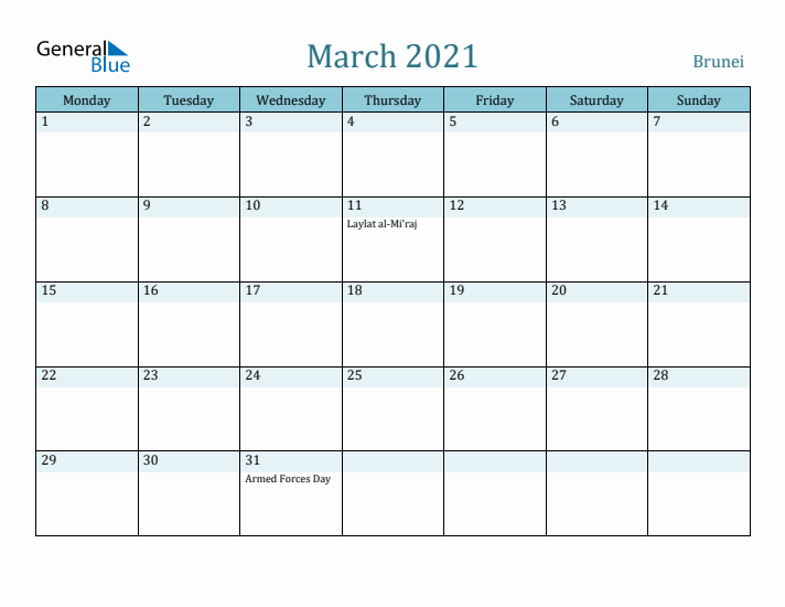 March 2021 Calendar with Holidays