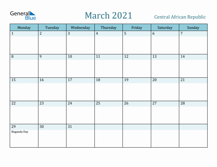 March 2021 Calendar with Holidays