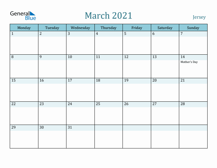 March 2021 Calendar with Holidays