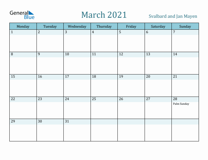 March 2021 Calendar with Holidays