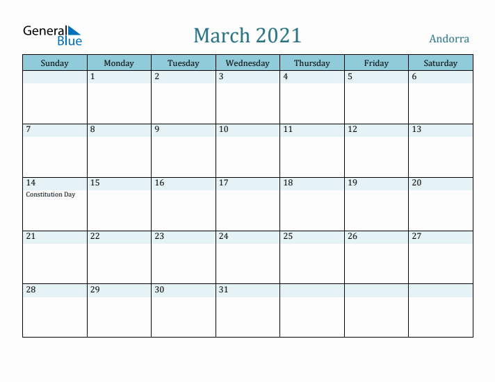 March 2021 Calendar with Holidays