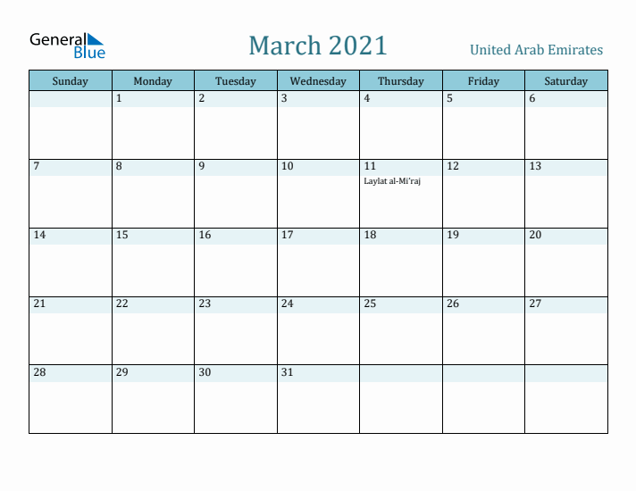 March 2021 Calendar with Holidays