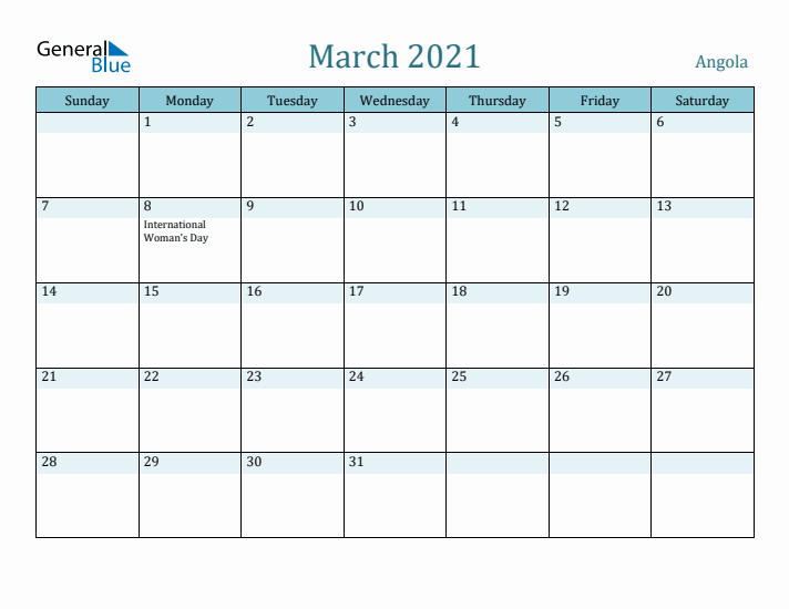 March 2021 Calendar with Holidays