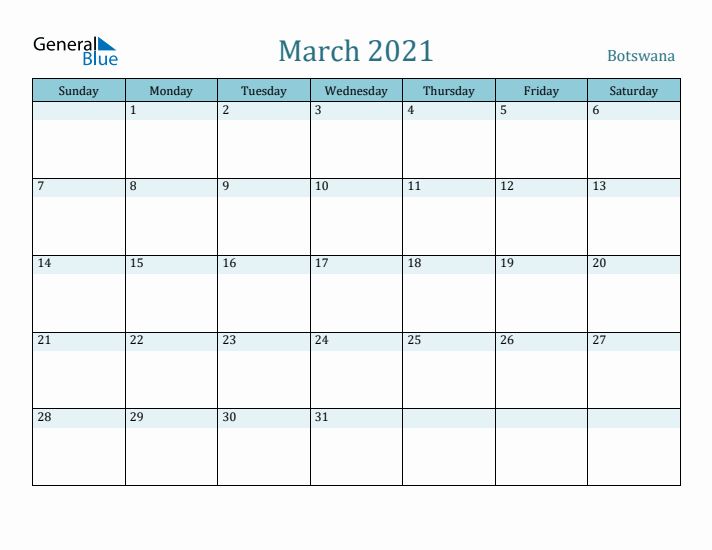 March 2021 Calendar with Holidays