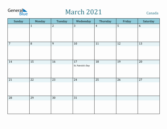 March 2021 Calendar with Holidays