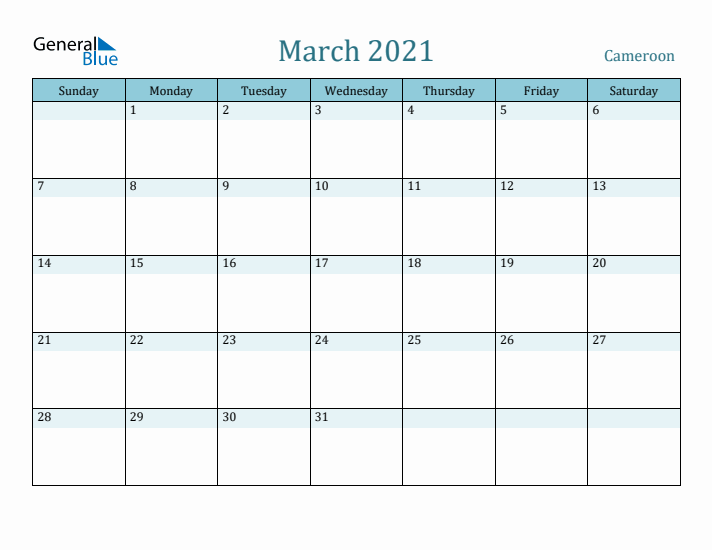 March 2021 Calendar with Holidays