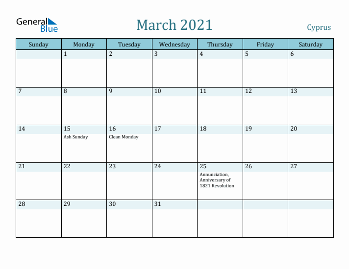 March 2021 Calendar with Holidays