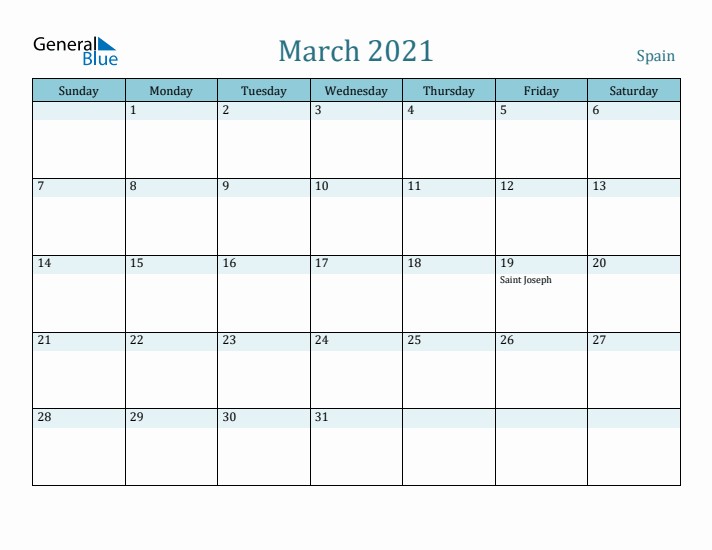 March 2021 Calendar with Holidays