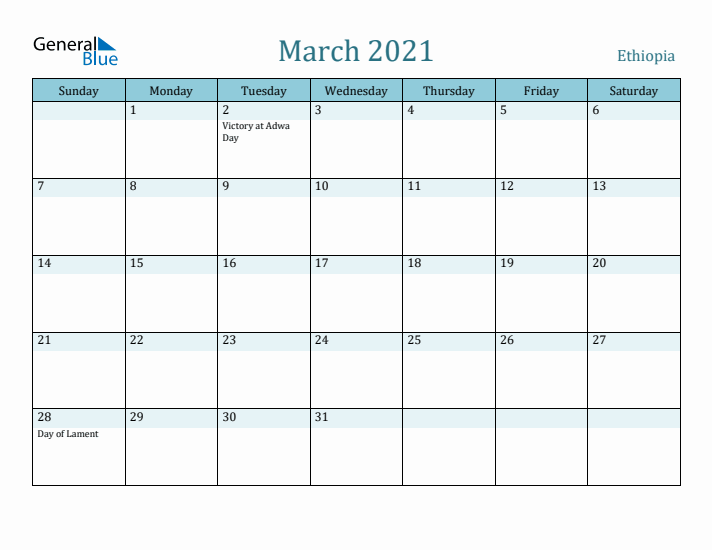 March 2021 Calendar with Holidays