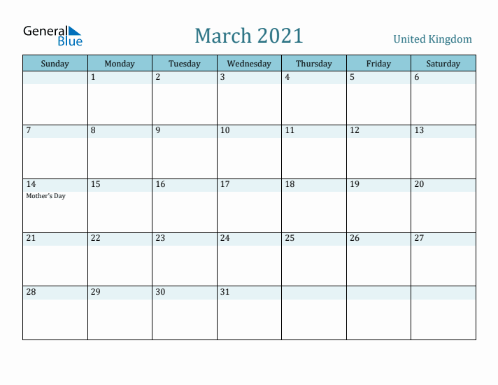 March 2021 Calendar with Holidays