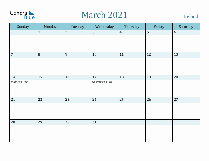 March 2021 Calendar with Holidays