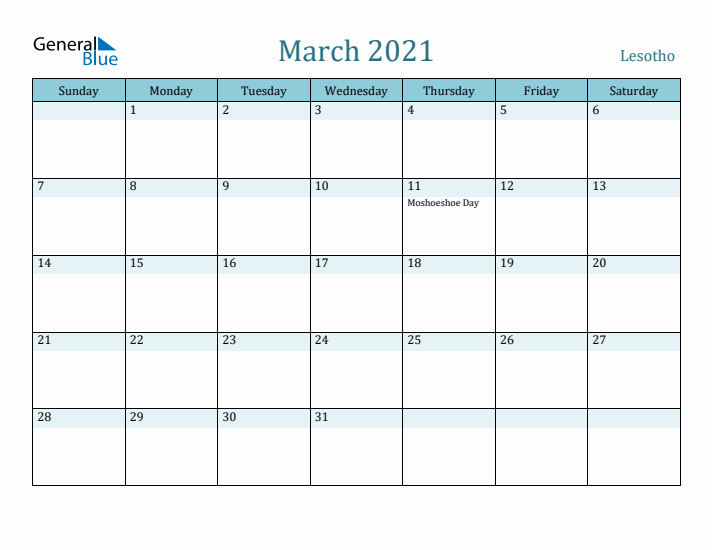 March 2021 Calendar with Holidays