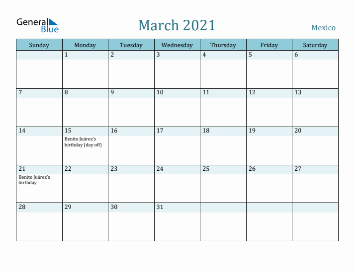 March 2021 Calendar with Holidays