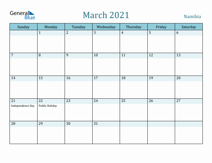 March 2021 Calendar with Holidays