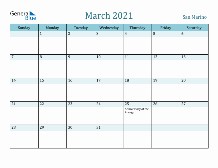 March 2021 Calendar with Holidays