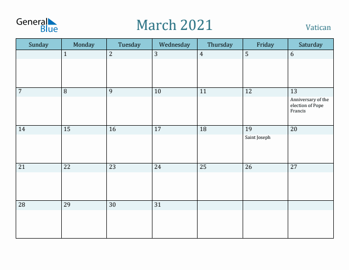 March 2021 Calendar with Holidays